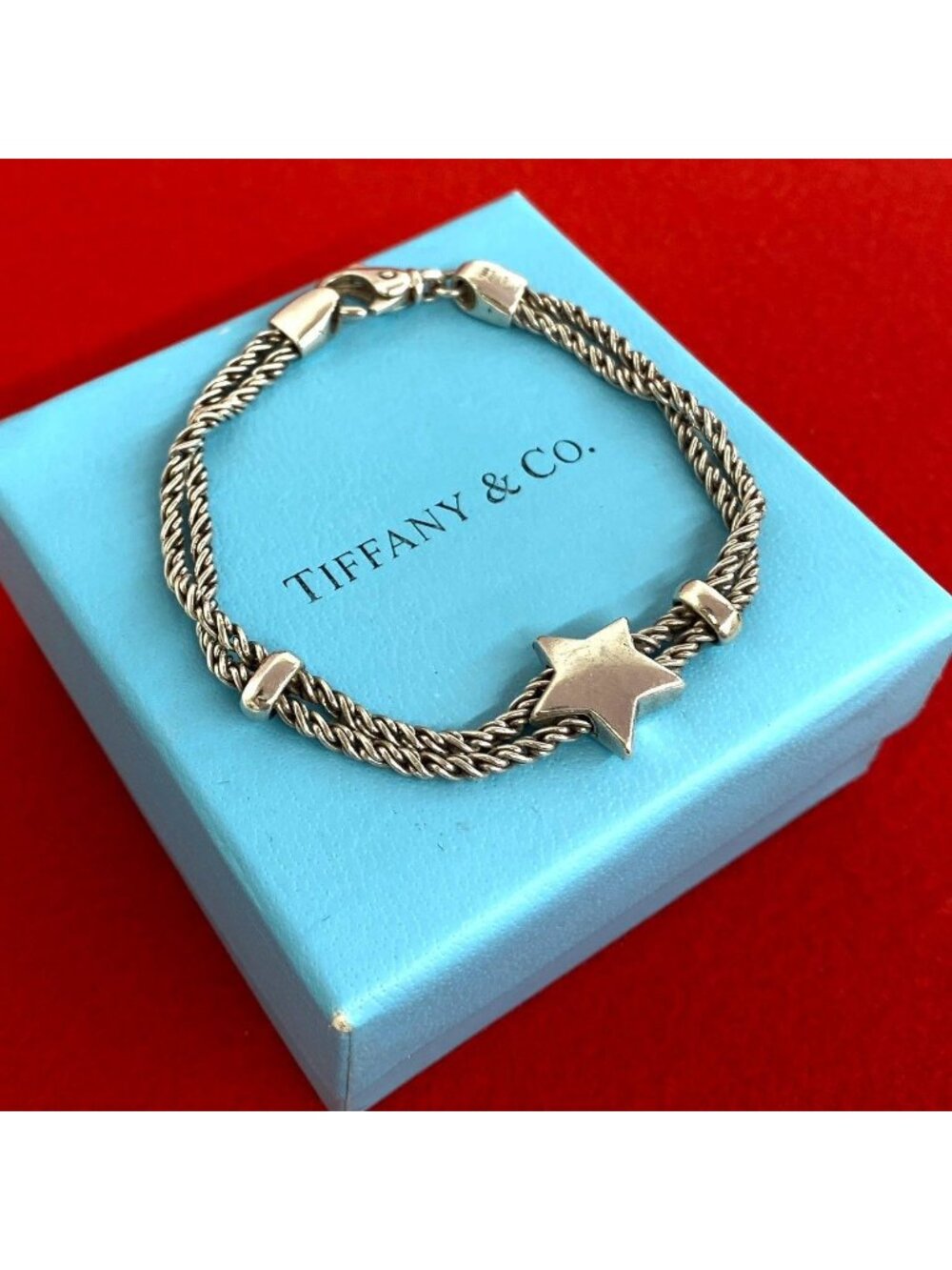 Tiffany & Co Vintage Double Rope Star Bracelet 925 Sterling Silver